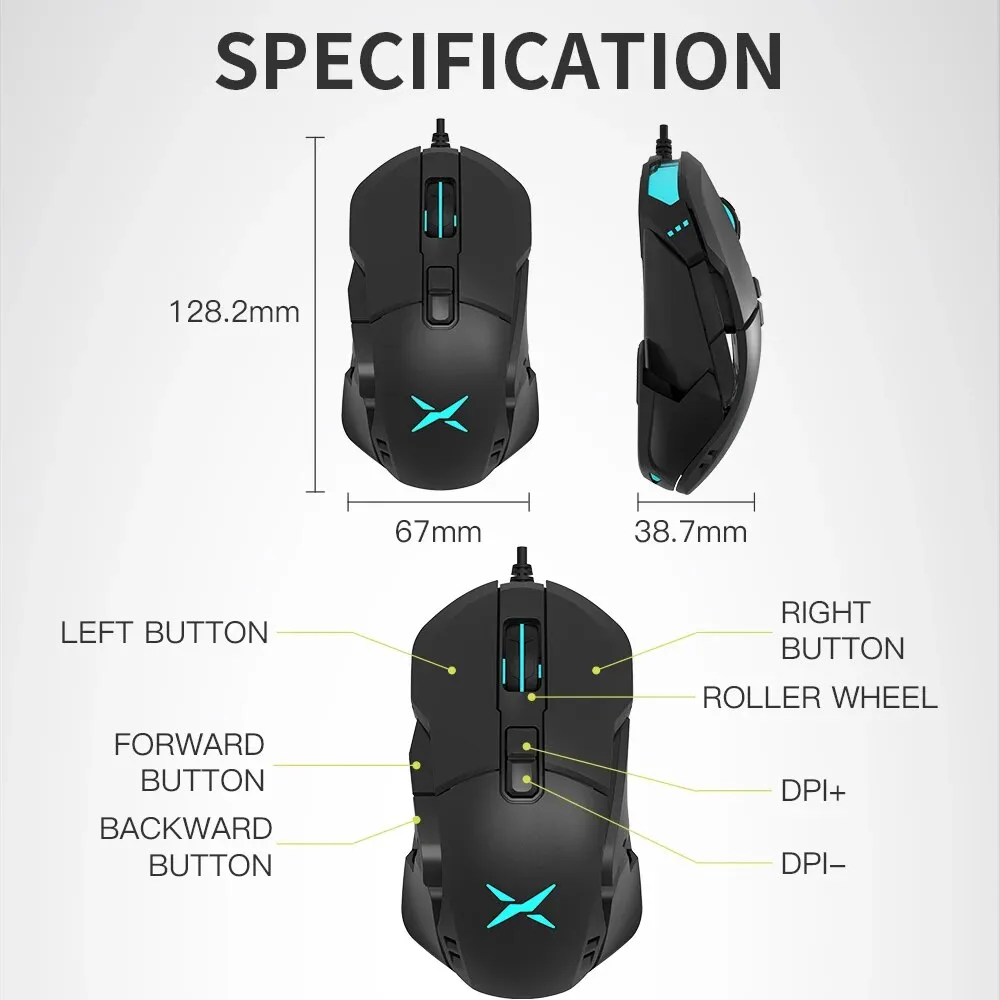 mouse Wired Gaming Mouse Model PC290A Optical Sensor, RGB Lighting