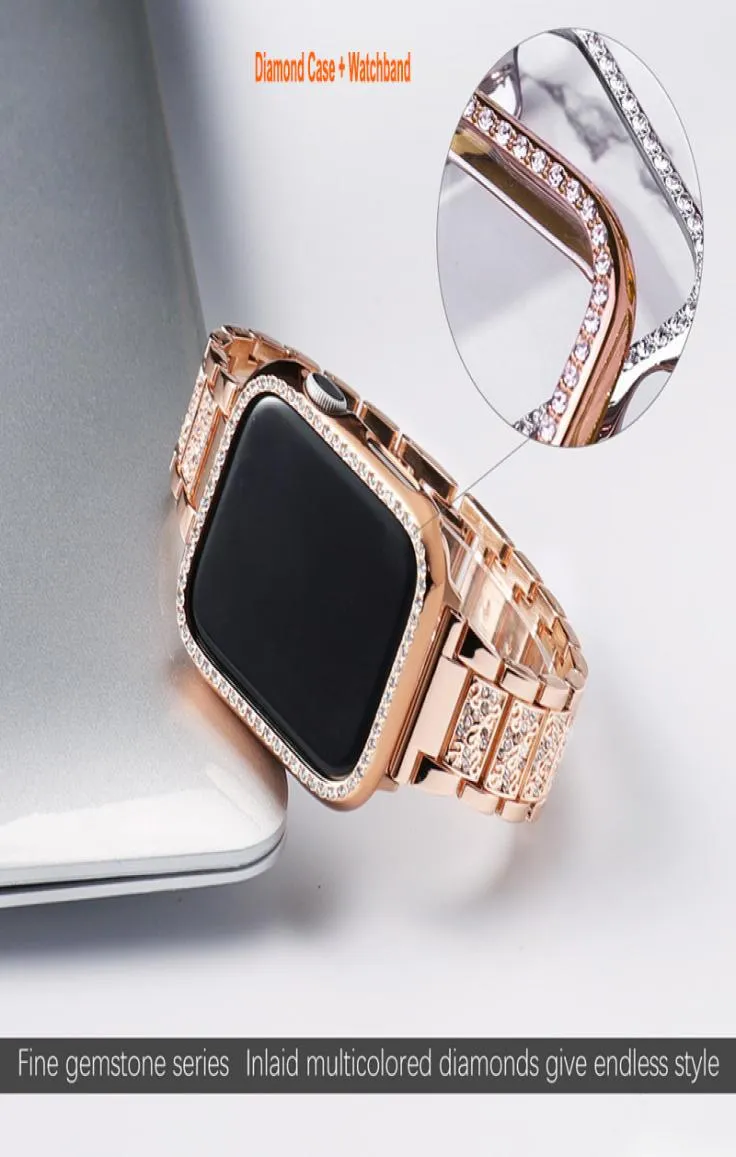 Luxury Metal Diamond Slim Glitter Caso para Apple Watch Band 45mm 38mm 40mm 42mm 44mm Iwatch Series 7 6 5 4 3 2 1 Band Women Bling3966304