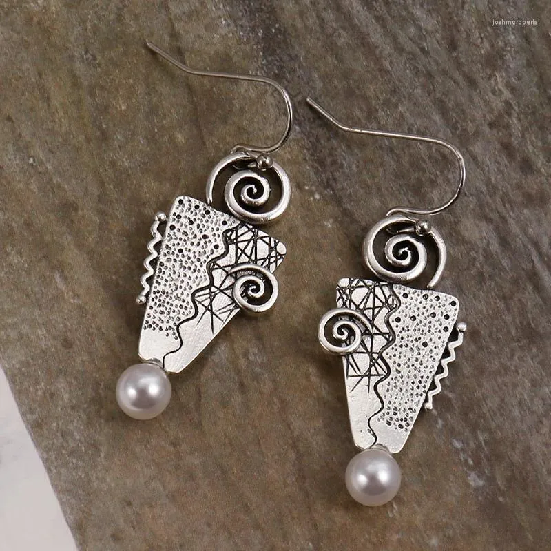 Dangle Ohrringe Gypsy Curl Metal Drop für Frauen Schmuck Stammes Silber Farbe Spiral Wicklung Perle hängen
