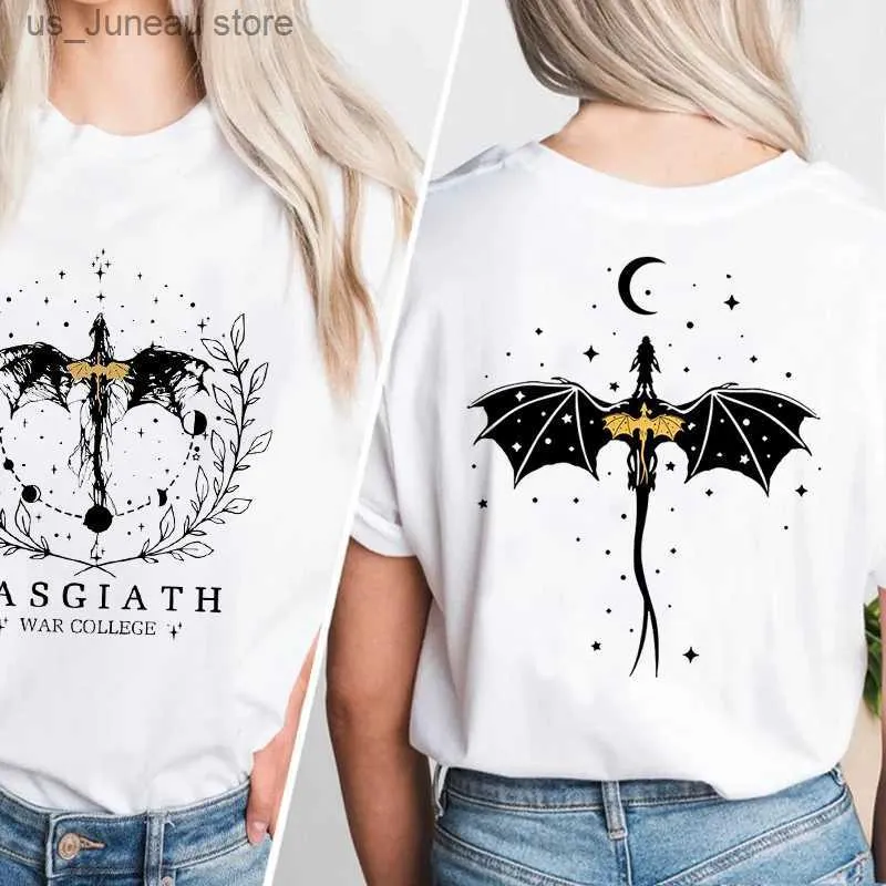 Women's T-shirt Basgiath War College T-shirt Double-Side Print Fourth Wing Tshirt Dragon Rider Dark Academia T Shirt Cotton Short Slve Tops 1 T240415