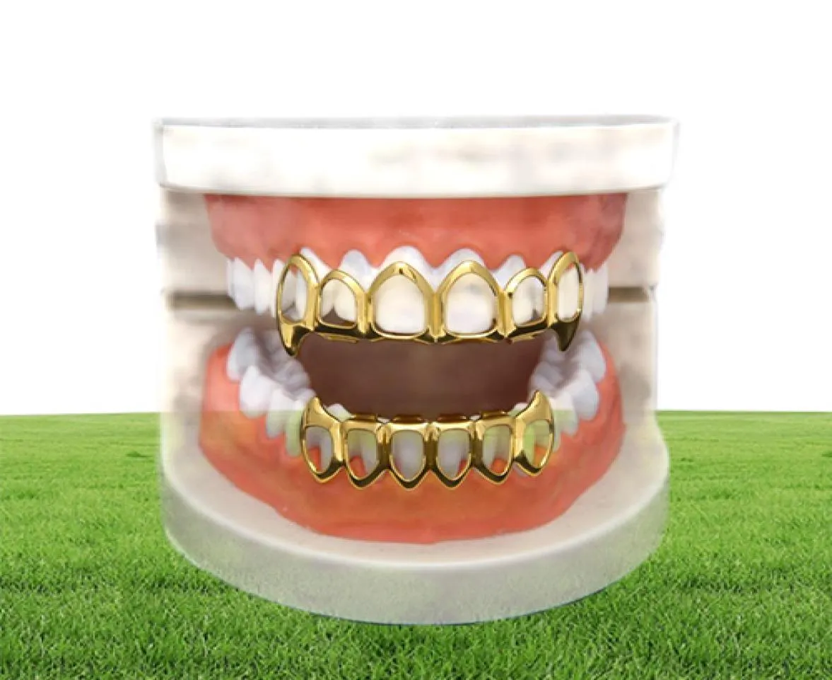 Hip Hop Dişleri Grillz Set Gümüş Altın Diş Al Alt Alt Kapaklar Punk Yanlış Dental Izgara Kadınlar Vücut Takı Cosplay 3139352