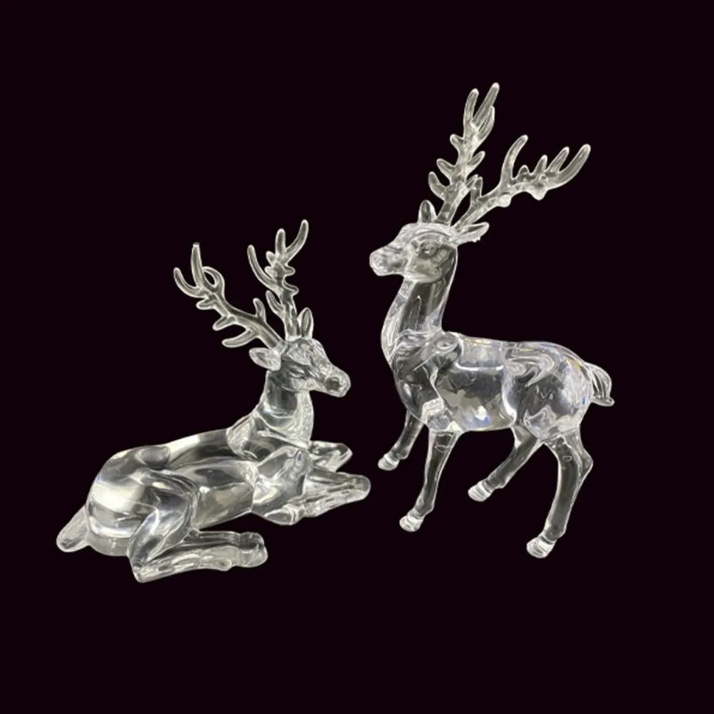 Acrylique de cerfs figurines Figurines Ornement de bureau Transparent Elk Rendeer Sculpture Miniatures de Noël Décoration du bureau à domicile