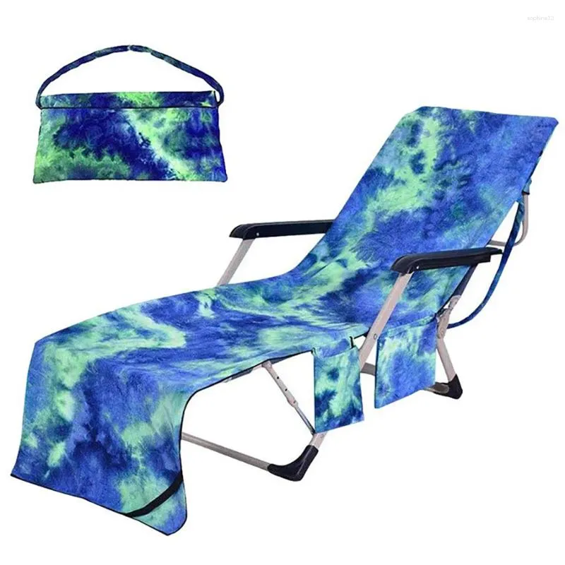 Stol täcker strandstolar täcker pool nonslip lounger handduk solglasögon dricker förvaringsfickor tillbehör för grönt
