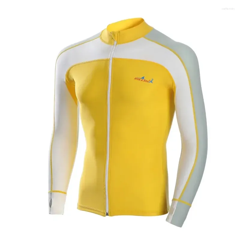 Kvinnors badkläder Mäns långärmad dragkedja Surf Swim Rash Guard Yellow Rashguard Diving Tops Man Sun-Protective Sports Shirt