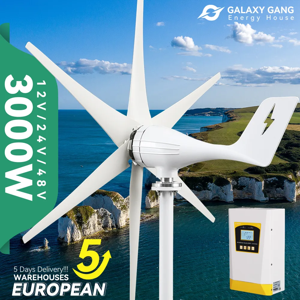 EU Livraison Free 3000W Small Turbine 48V 12V 24V 3 Blades Dynamo avec contrôleur de charge MPPT Windmill RV Yacht Farm