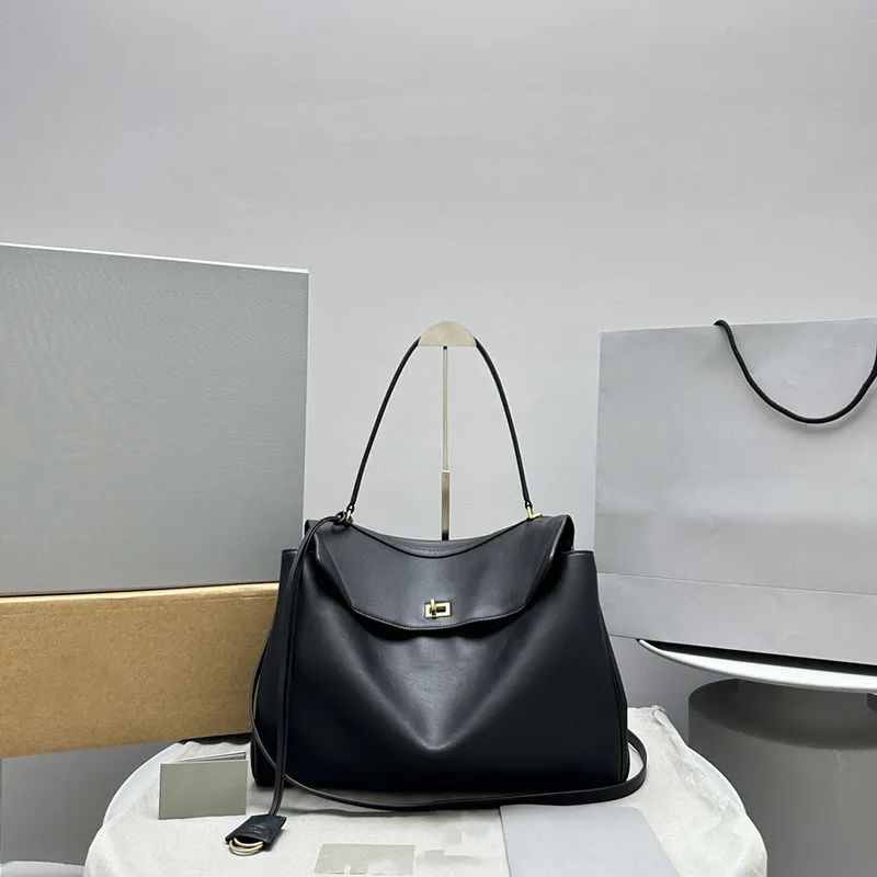 Large Rodeo Handbag 2024 Women Shoulder Bags Mirror Quality Black Smooth Calfskin Luxury Designer Bag Gold Hardware Lady Party Wedding Purse