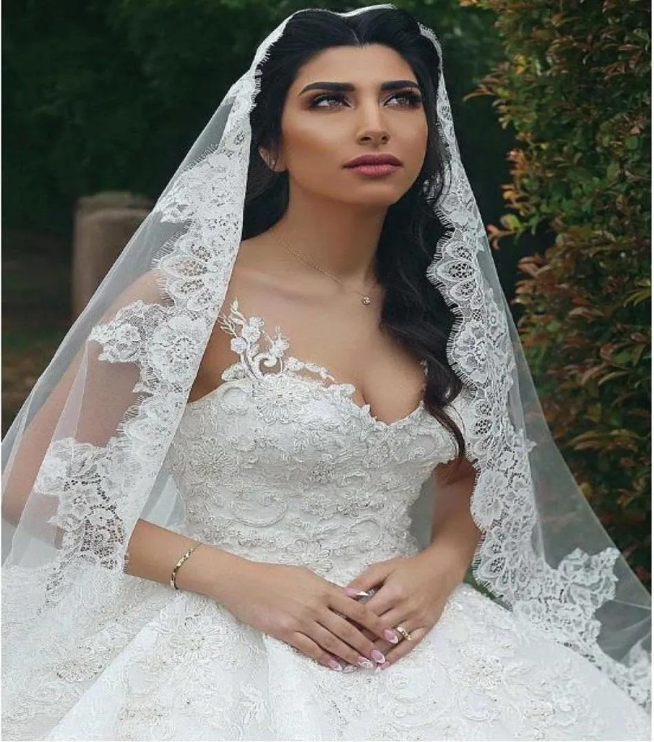 Pizzo bordato 3 metri lunghi uno strato velo da sposa cappella lunghezza vele da sposa avorio bianco con pettine veu de noviva lungo velo da sposa cp1378877