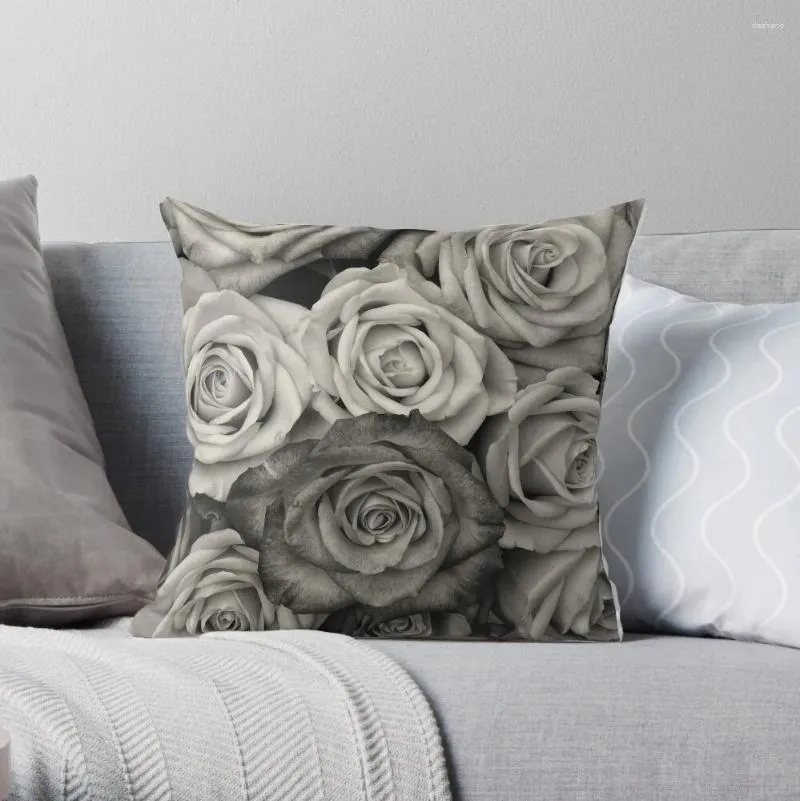 Cuscino per bouquet rosa in bianco e nero lancio di coperture di divano decorativo
