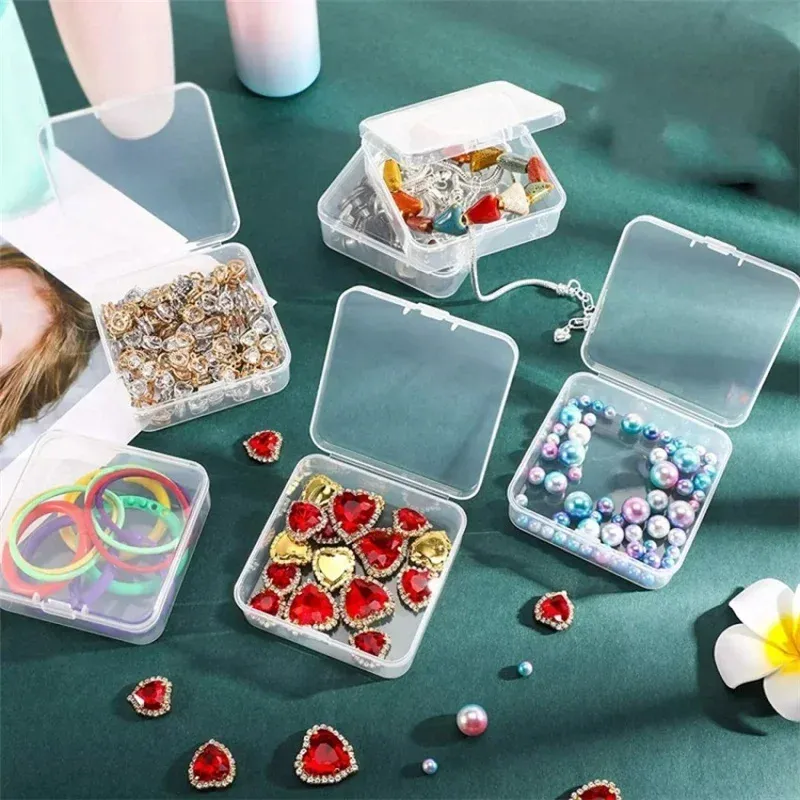 6pcs mini scatola di stoccaggio in plastica trasparente Orecchini in plastica di gioielli Case di stoccaggio per piccole scatole quadrate Organizzatore