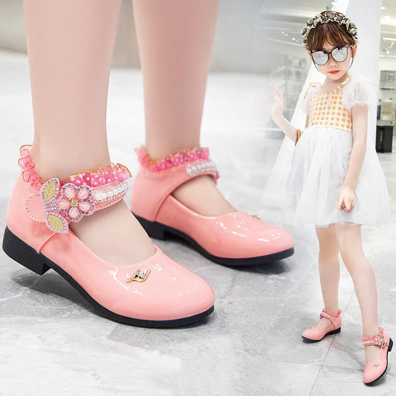 Kids Princess Shoes Baby Soft-solar Toddler Shoes Girl Children Single Shoes sizes 26-36 I7jp#