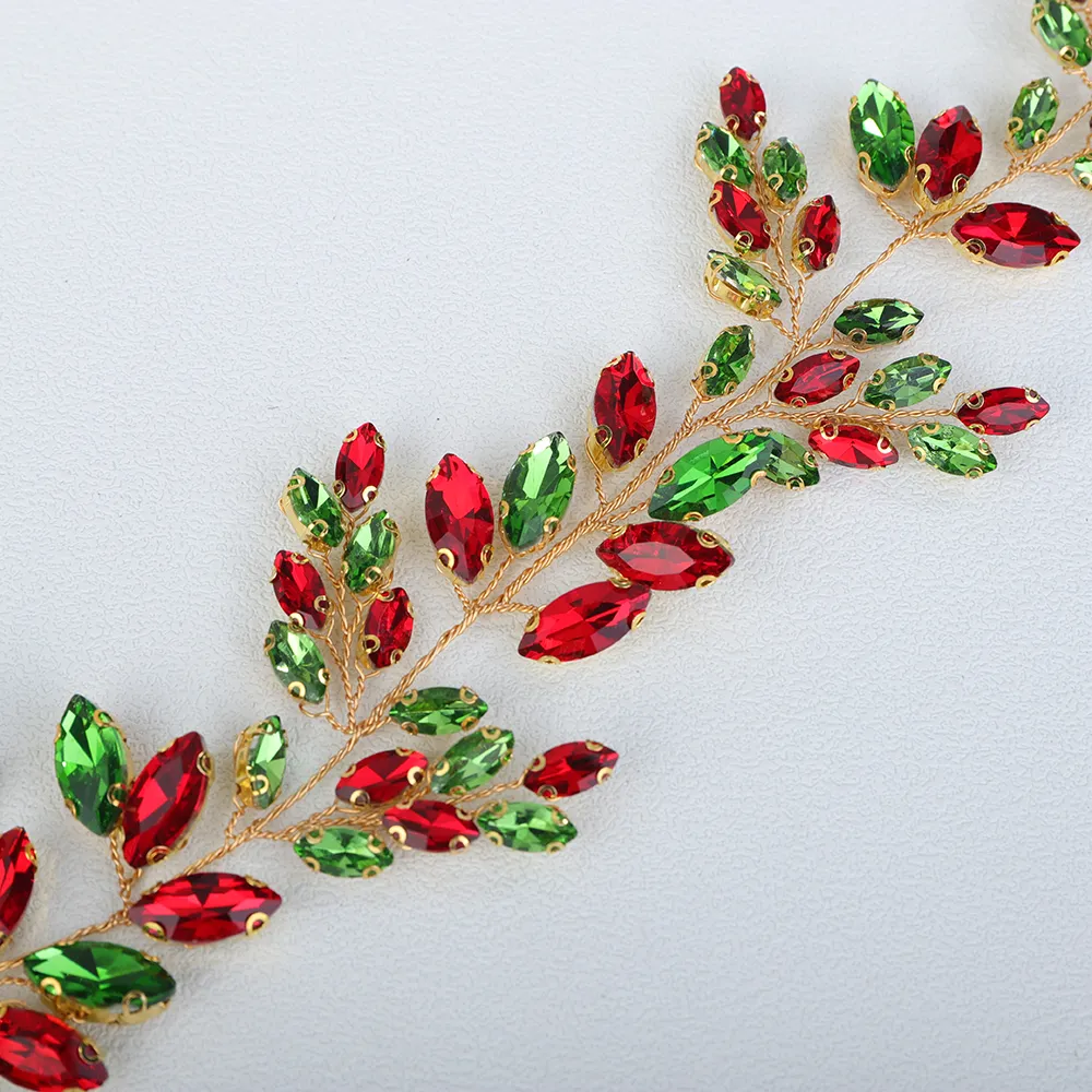 Red Rhinestone Headband Bridal Hair Accessories with Green  display picture 1
