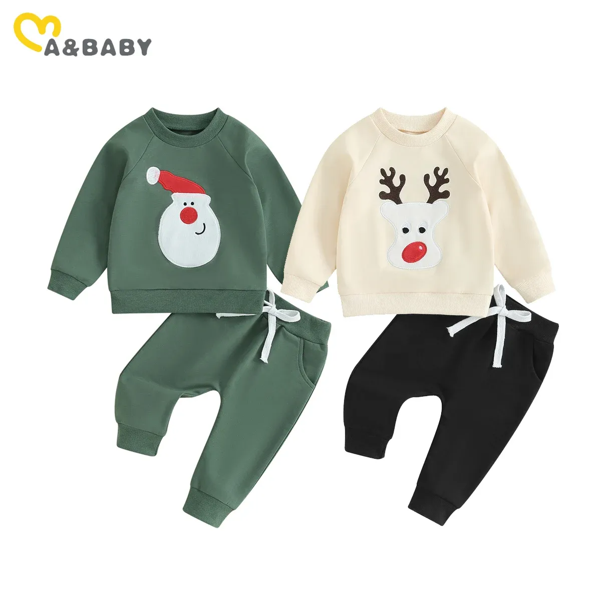 Byxor mababy 3m3y jul nyfödda spädbarn småbarn baby flicka pojke kläder set hjort broderi tröja byxor kläder xmas kostymer