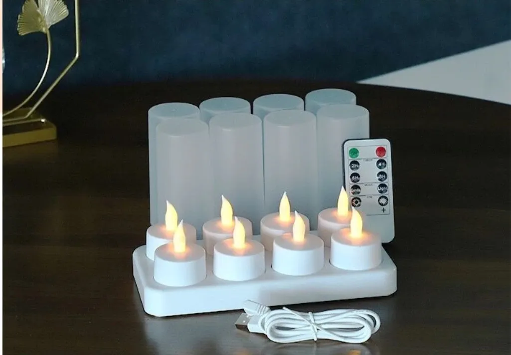 Conjunto de 46812pcs controlado remoto recarregável tremelino de chá sem chamas Luz de velas de velas de velas de velas de velas de casamento de velas de casamento deco 240412