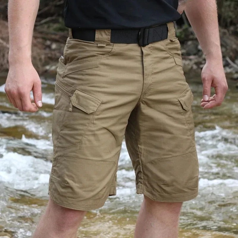 Homens, shorts táticos militares urbanos, shorts de carga resistentes à prova d'água ao ar livre calças de caminhada de grande tamanho e seco