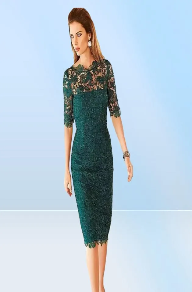 Gorgeous Lace Mother of the Bride Groom Dresses Sheath Mother's Dresses Length Emerald Green Half Sleeves Cocktail Party Gowns Wedding3433612