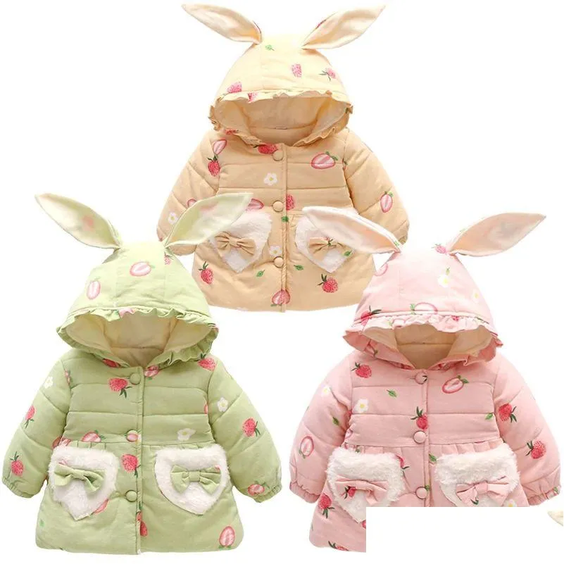 Jackets Winter Peuter Meisje Kleding Schattige Konijn Oor Hooded Baby Jas Dikke Warme Pasgeboren Voor Meisjes Kerst Drop Delivery Ki Dhd3g