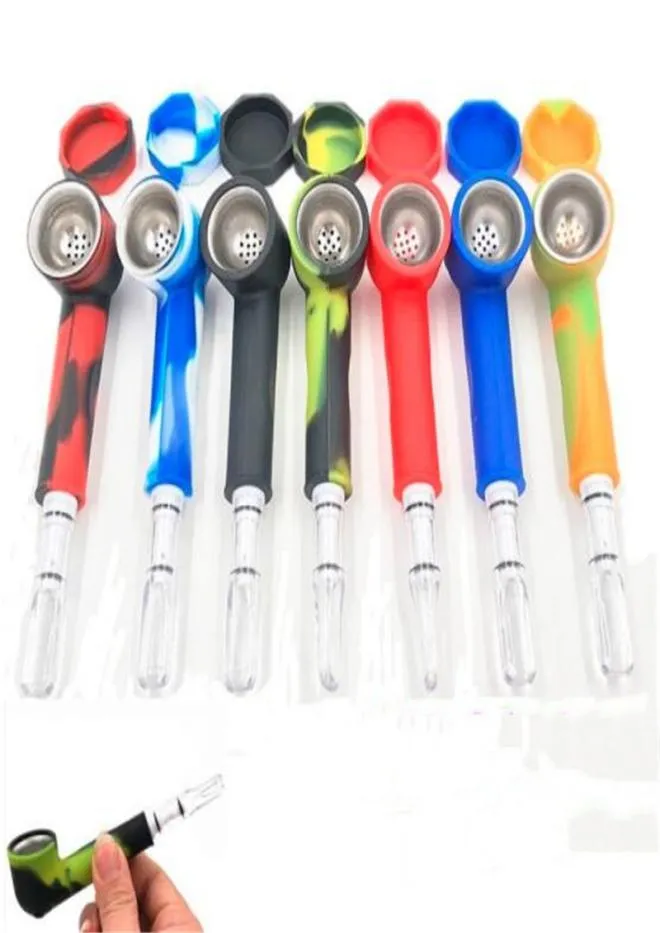 7 Color 13cm Silicone Smoking Hand Pipes Portable Mini Tobacco Pipe with Metal Bowl Screen Filters8182208