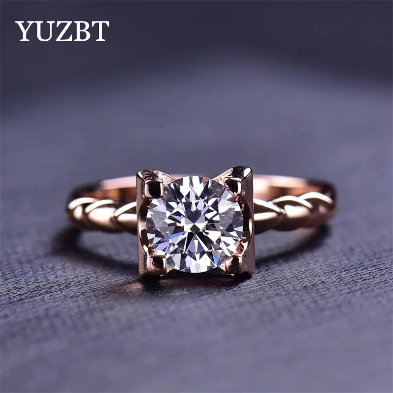 Yuzbt Solid 18K Roségold ausgezeichneter Schnitt 1 Diamanttester vorbei d Farbe Kuhkopf Ring Hochzeit Schmuck240412