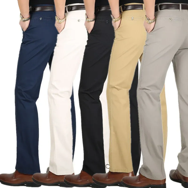 Spodnie wiosna letnia cienki garnitur Pole Mężczyźni średnie bawełniane spodnie bawełniane w talii proste luźne solidne biznes