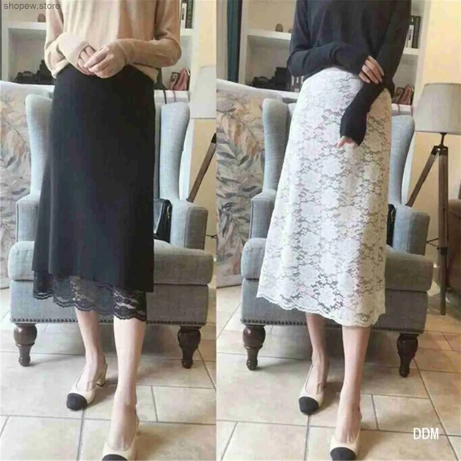 Skirts Casual Summer Skirts Women Patchwork A-line Hollow Out Mid-calf Lace Skirt High Waist Slim Half-length Skirt Female