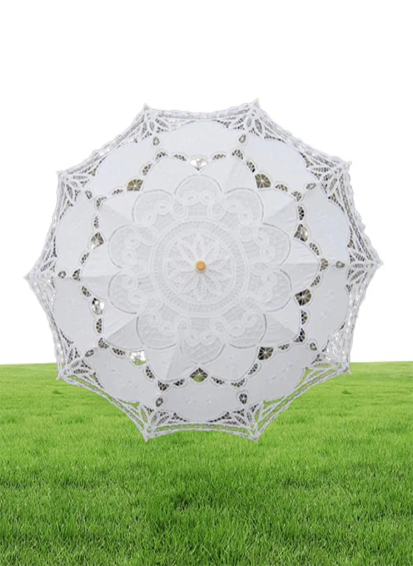 Solid Color Party Lace Umbrella Parasols Sun Cotton Embroidery Bridal Wedding Umbrellas white colors available DH87689867202