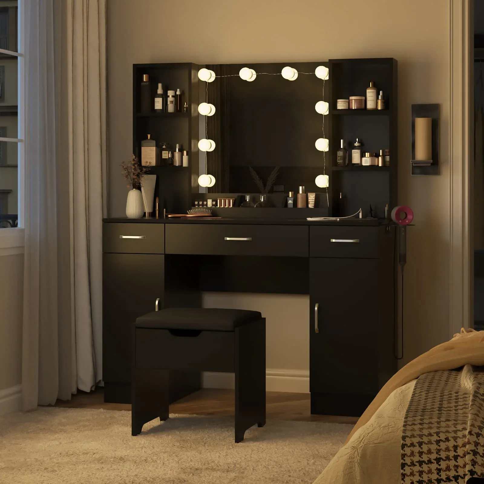 Docarelife MDF Wooden Glass 3 Drawer Dresser With Light Mirror White Makeup Vanity Table From Homepro9 6 094.82 DHgate.Com