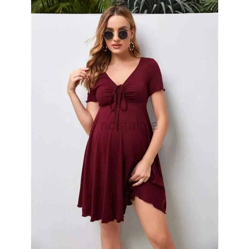 Vestidos de maternidade vestidos de maternidade vestidos de verão puro color em v alês vestidos soltos plus size saias grávidas roupas casuais 24412