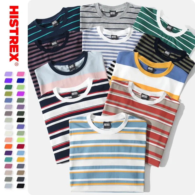 Histrex 50 kolorów mężczyzn Kobiety Stripe T Shirt 100% bawełniana koszulka Summer Vintage Crewneck Y2K Ogabersa Tshirts