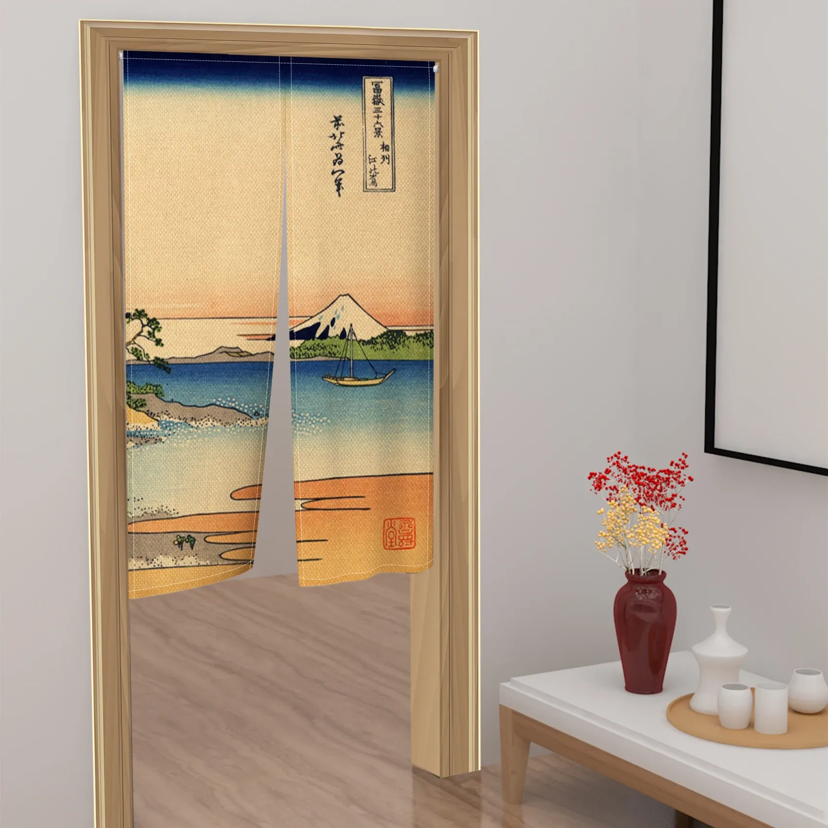 Save Big on Bulk Japanese Curtain Noren Japanese Curtains Doorway: Ukiyo E  Mount Fuji Noren, Linen Blend Doorway Curtain For Kitchen, Living Room, ..., image size:1700x1700