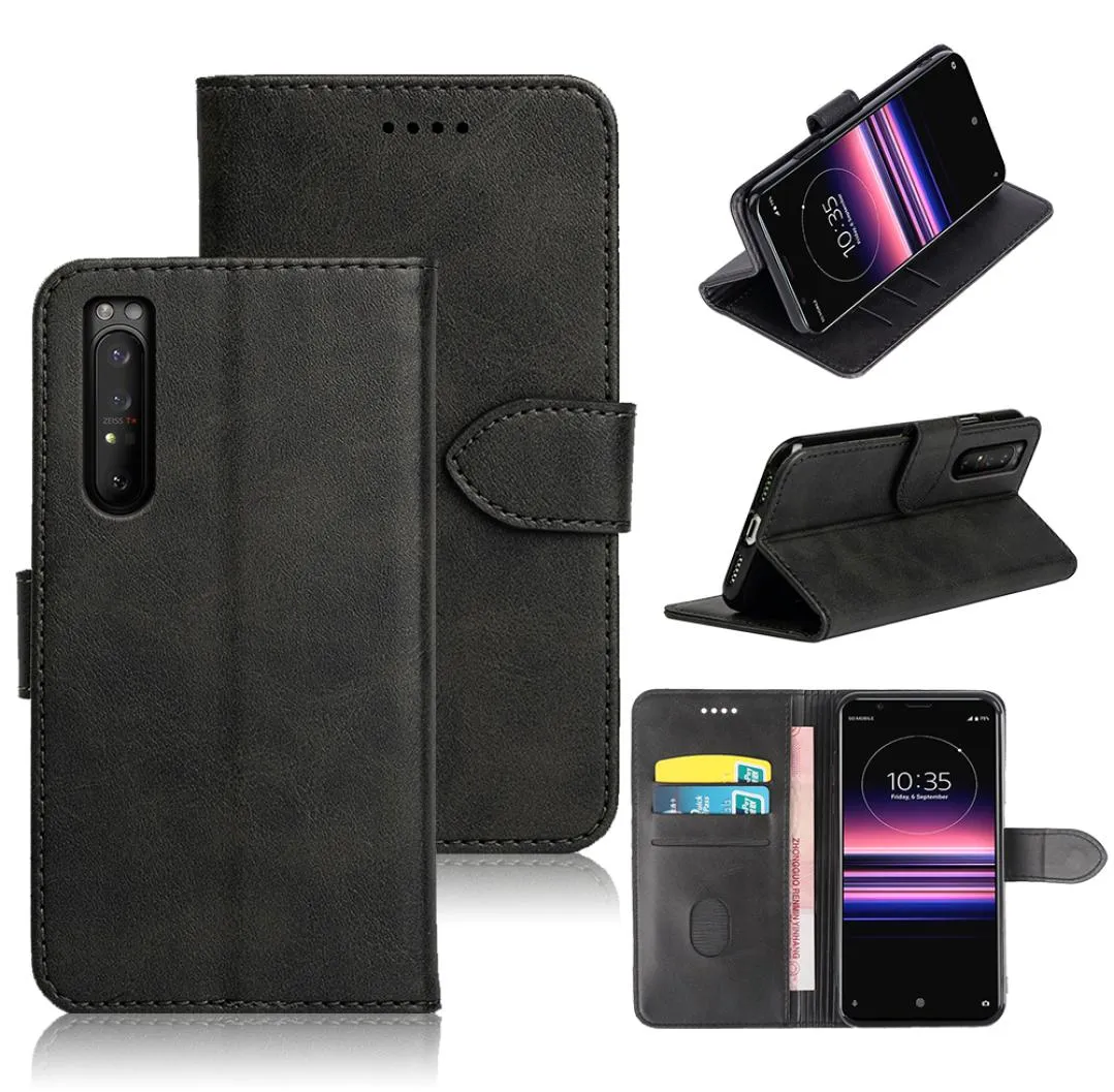 Täck TPU svart mjuk silikon för Sony Xperia 5 II läder flip plånbok telefon case4581561