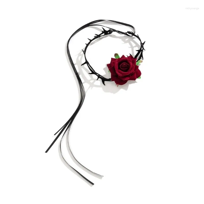 Spanker Gül Kadife-Choker Yakası Kolye Dikenli Çiçek Collarbone Zinciri Gotik Çiçek 264E
