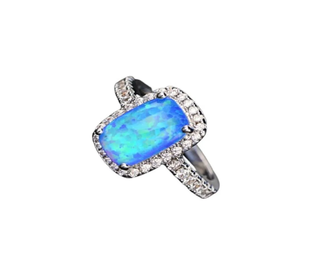 Exquise Women039 S 925 Anneau en argent sterling blanc bleu violet vert princesse coupé incendie opale bijoux diamant anniversaire propo5735434