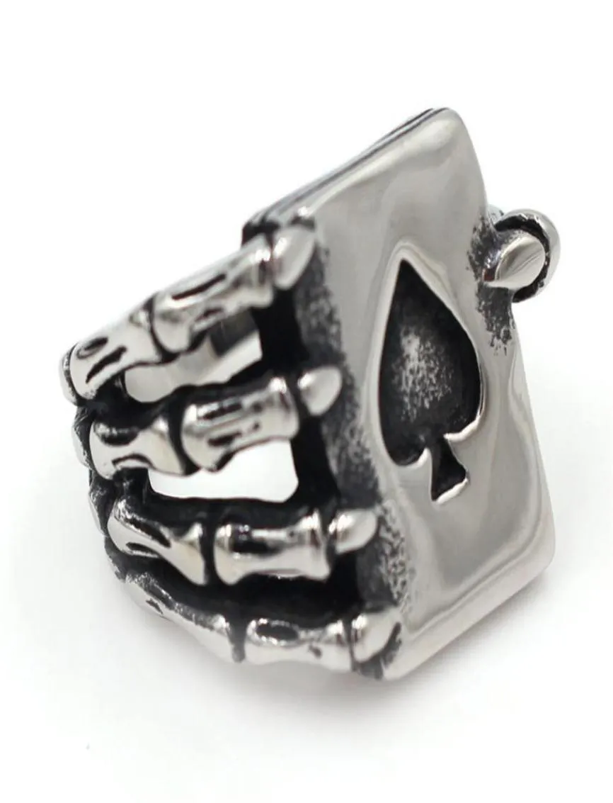 Biker Heren Punk Nieuwe mode Silver Rings Party Sieraden Top S roestvrij staal Spade Poker Claw Cool Silver Ring KKA1952513543