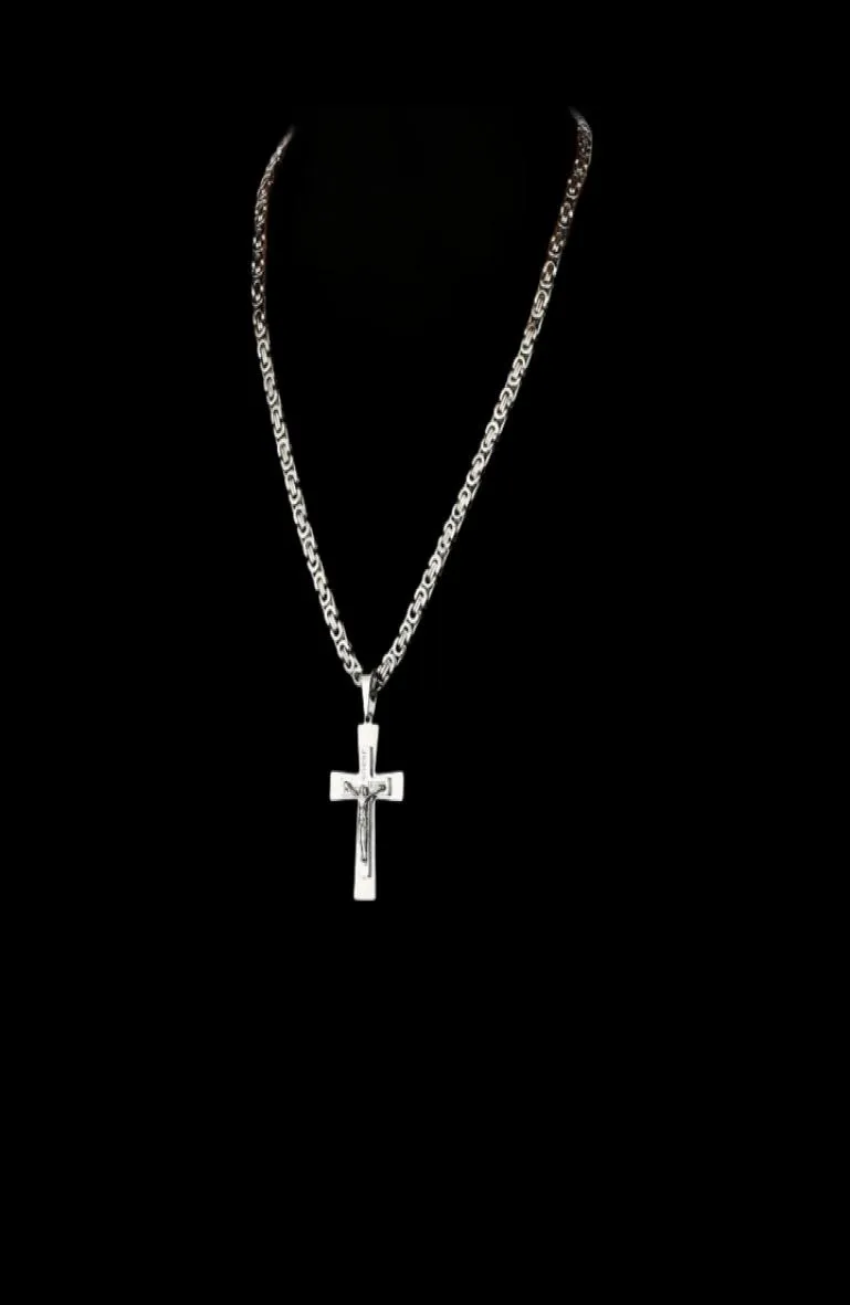 Katolska Crucifix Pedant Halsband Guld rostfritt stål halsband Tjock långhalsfria unika manliga män modesmycken Bibelkedja Y2989745