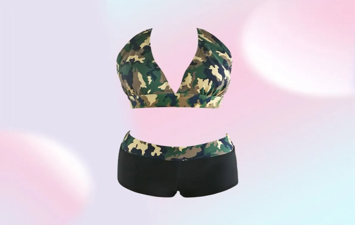 2017 New Sexy Halter Bikini Set Swimwear Women Push up Swimsuit Camouflage Print Beach Bathing Suits QP02088715268