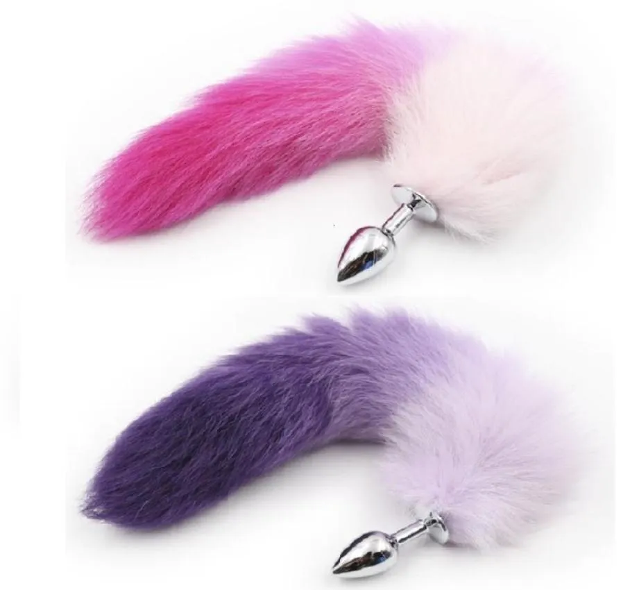 New white pink purple color fox tail small medium large Anal Plug beads Metal Butt plug Role Play Flirting Fetish sex Toy Women Y14835424