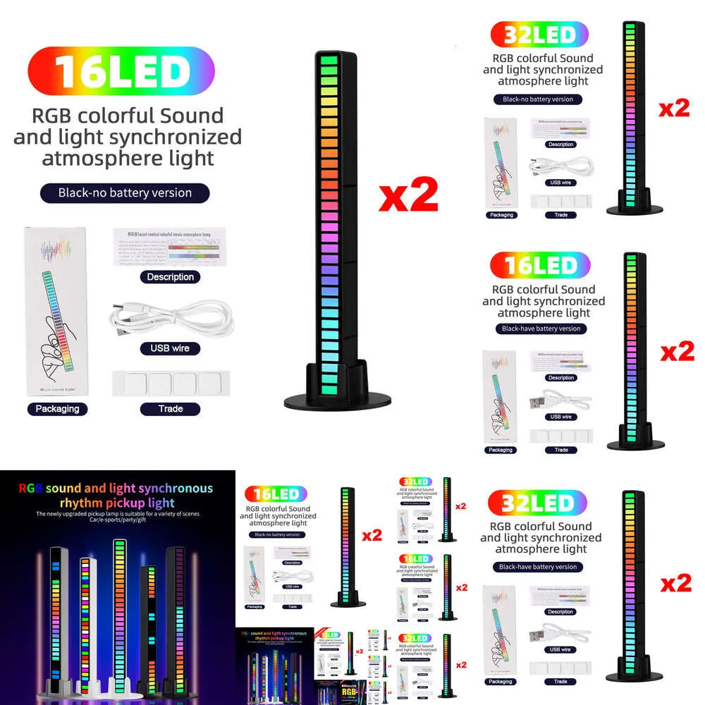 Yeni 2024 2024 Dekoratif Işıklar 2pcs RGB Ses Kontrol LED Işık Şerit Araba Ritim Renkli Pikap Lambası Müzik DJ Bar Partisi Otomatik İç Ortam 16/32 Işın Işığı