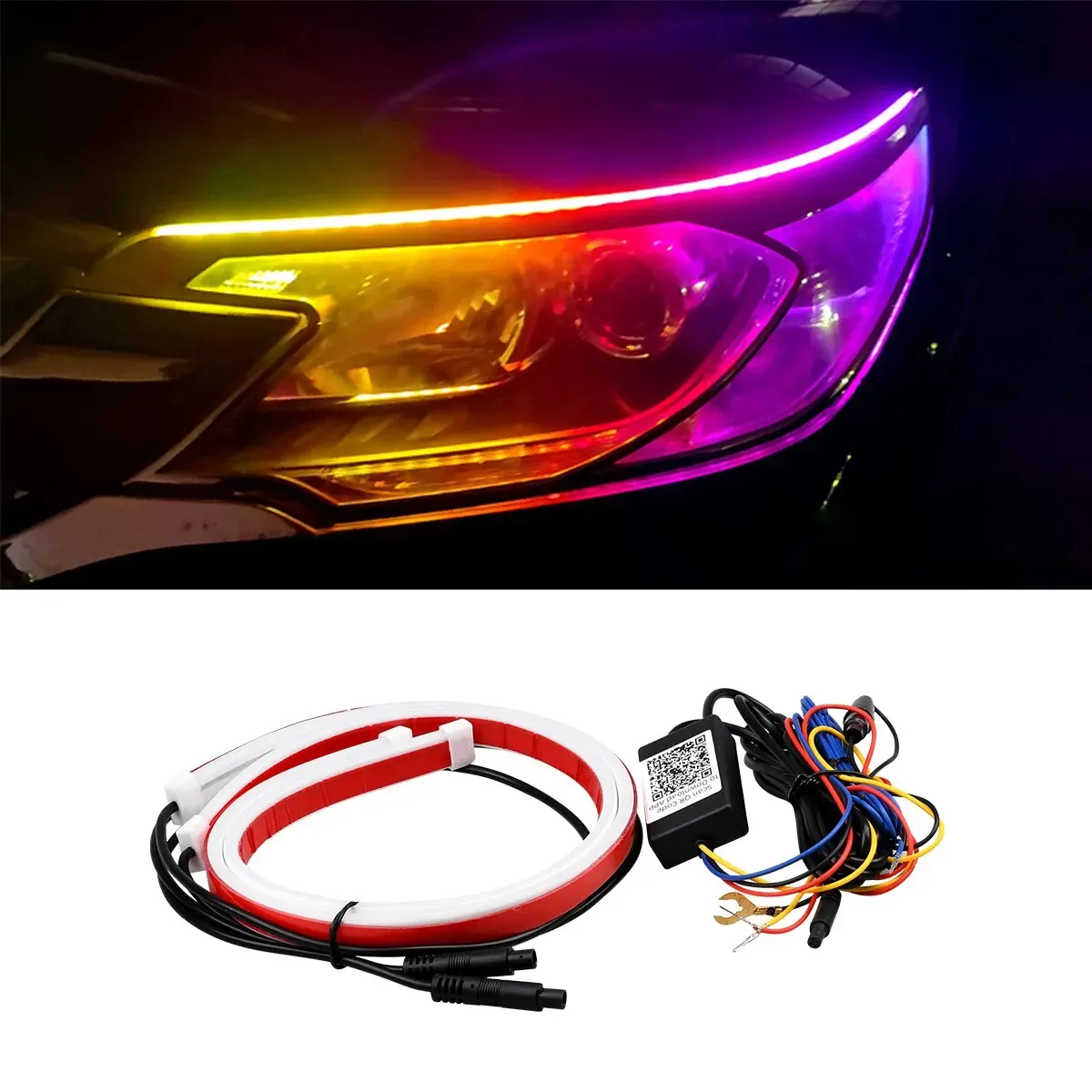 2pcs Carros LED DRL DIA LUZES COM SINAL DE TURNA SINAL SUPER LIGADA MULTIFUNCIONAL APP REMOTO Lâmpada decorativa de controle de voz