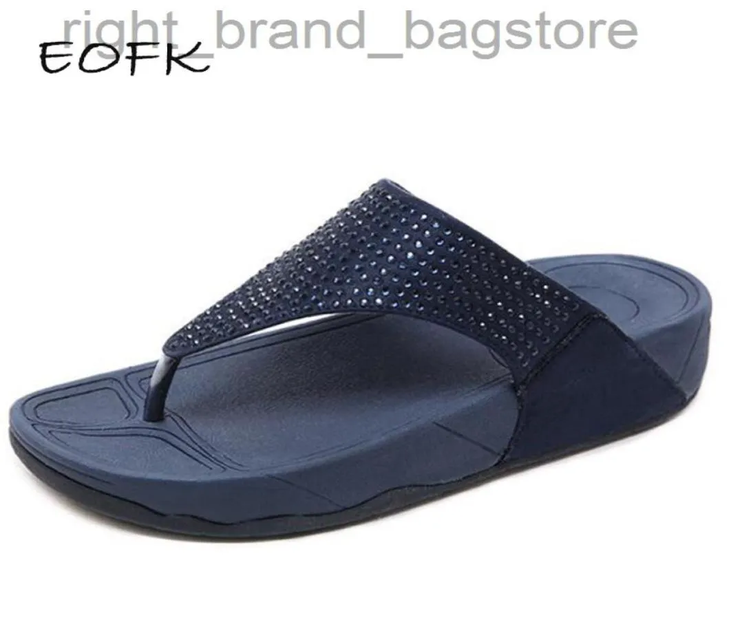 Eofk Rhinestone Summer Women Kapcieczki Klątki Kryształowy diament bling plażowy komfort swobodny fitflop płaskie sandały sandały W2203596108