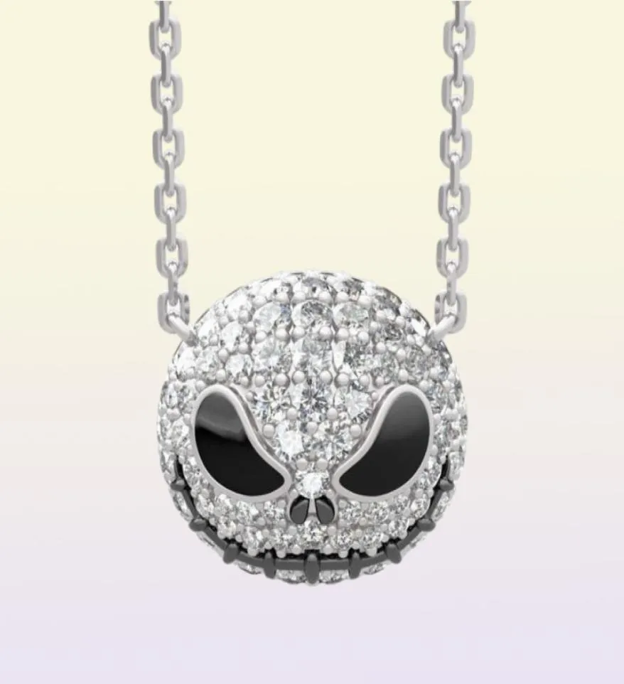 Nightmare Before Christmas Skeleton Necklace Jack Skull Crystals Pendant Women Witch Necklace Goth Gotic Jewelry Whole J1218737512557367