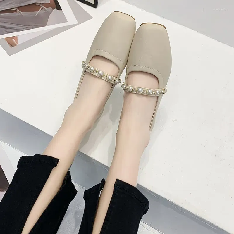 Casual Shoes Women's Summer Footwear Mary Jane For Woman 2024 Japanese Style Lolita Moccasins Square Toe Flat Pearl Gothic Flats