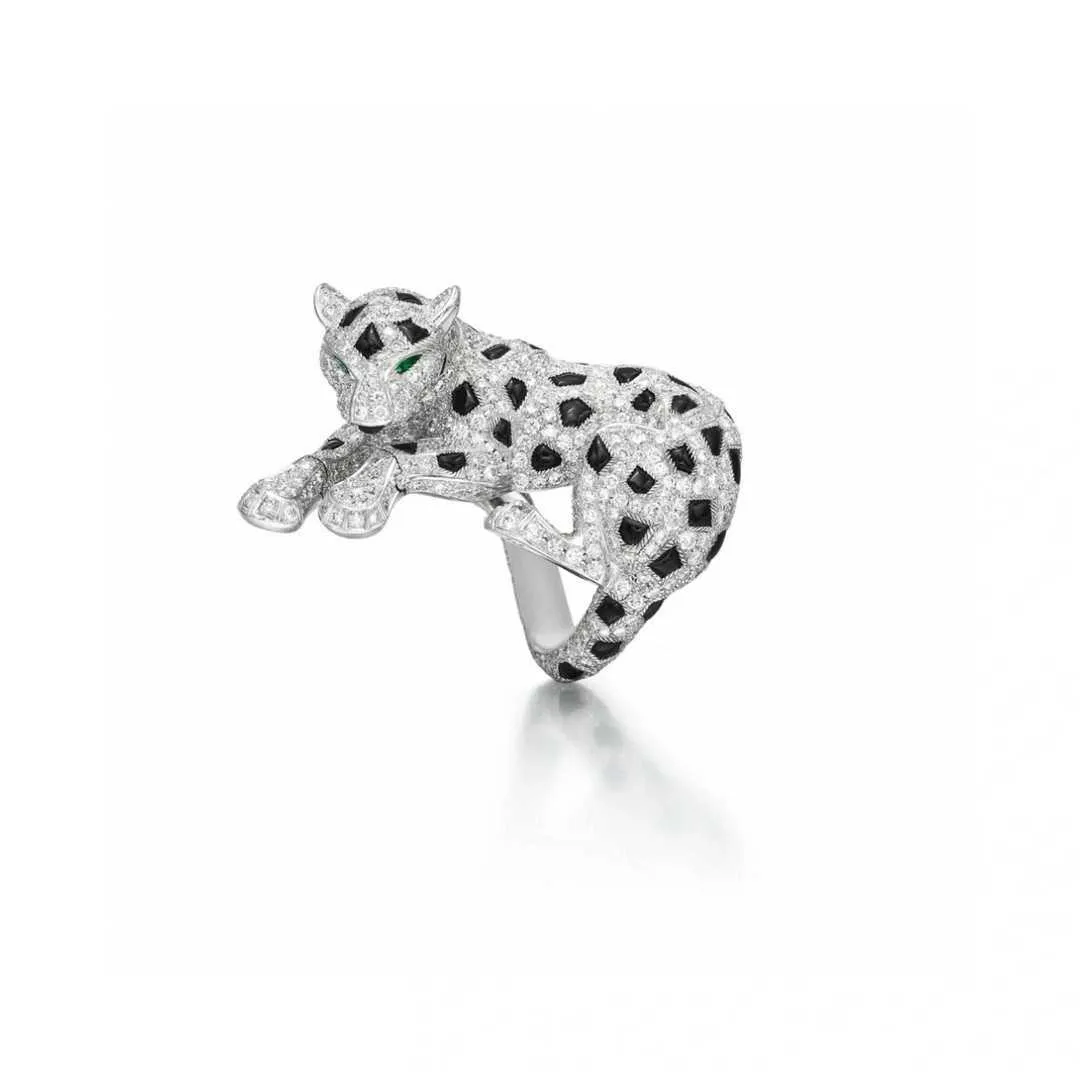 Designer charm 925 Silver Plated Gold Ring High Carbon Diamond Grandmother Green Carter Jaguar Series Heavy Industry Cheetah Quality