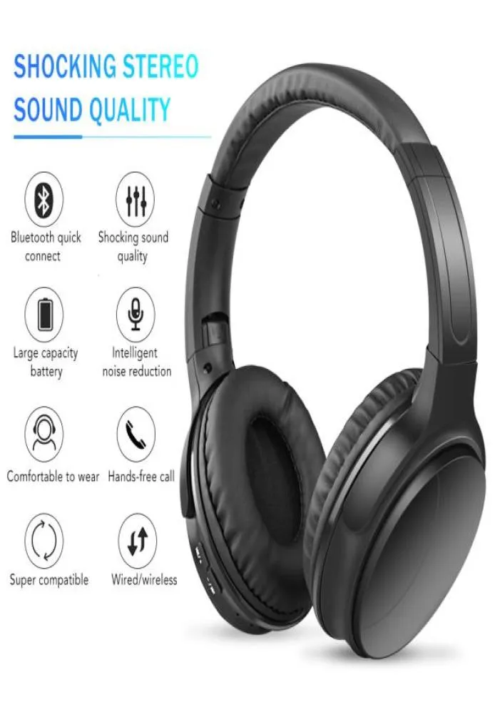 Hoofdtelefoon met ruisonderdrukken Wireless Bluetooth over de oorhoofdtelefoon met microfoon passieve ruis annulering hifi stereo headset T198535278