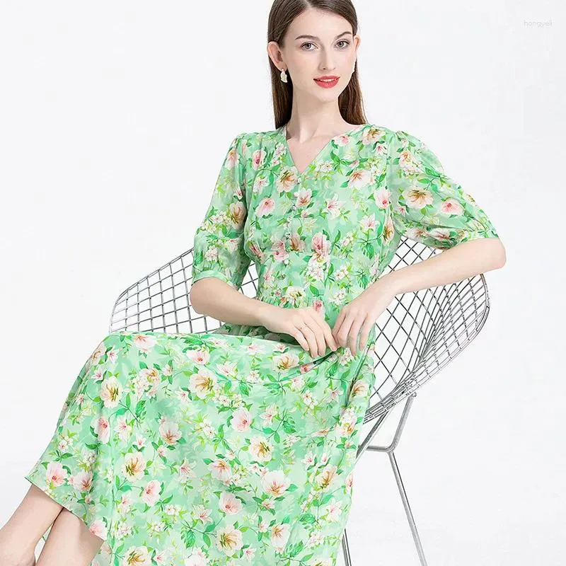 Robes décontractées mode femme Green Floral 23 Spring Summer Mesdames Sexy Shirt Office Work Daily Beachwear Fairy Body Con Robe