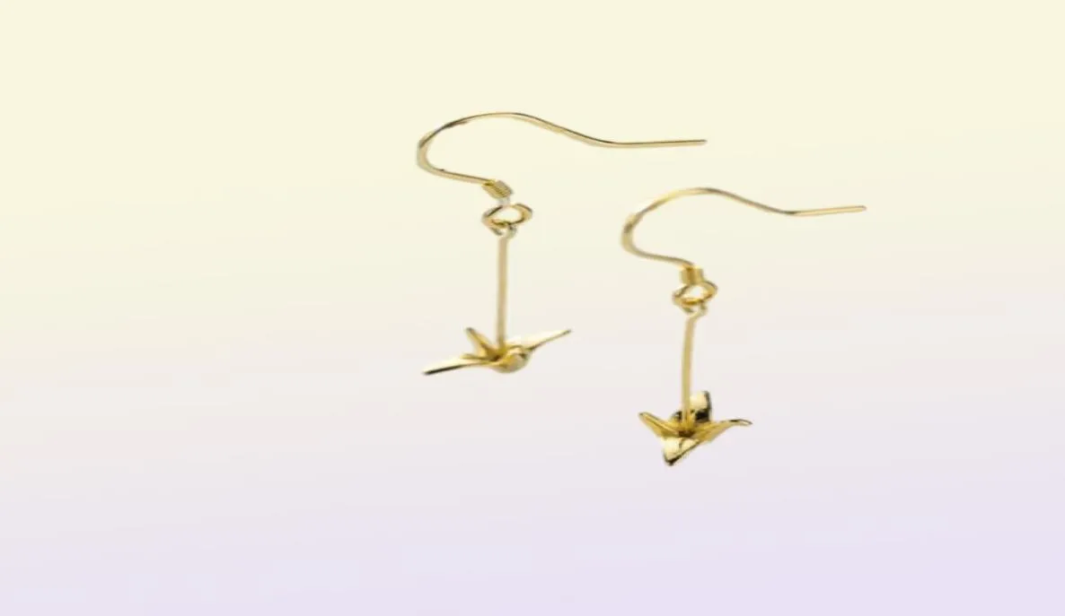 Moidan Fashion 925 Sterling Silver Cute Paper Crane Long Chain Drop earrings for women girl gold color earrings fine Jewelry 210611664934