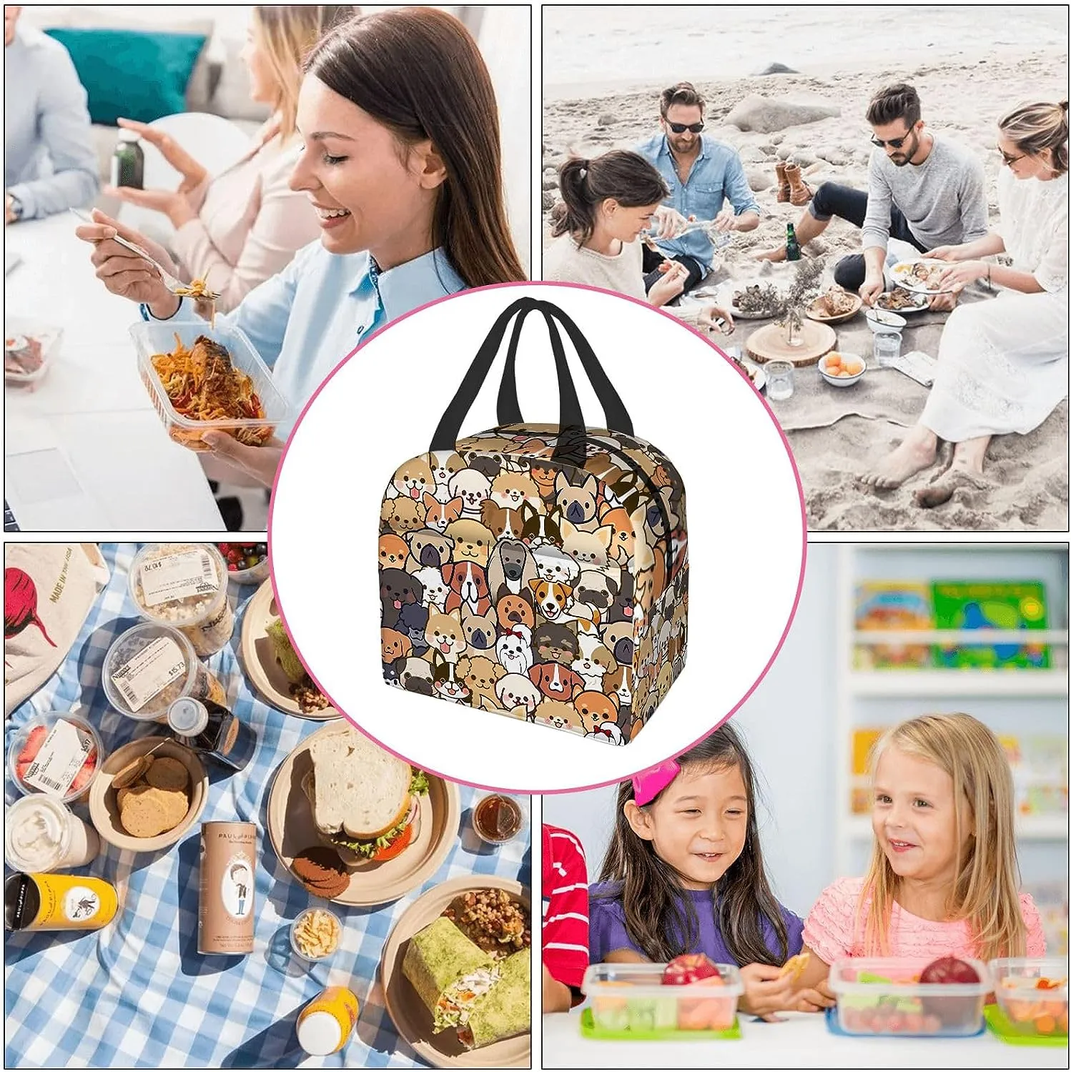 Schattige hondenlunchzak kawaii puppy lunchbox dierenprint compacte tas tas herbruikbare portemonnee voor vrouwen picknick strand kantoor werk