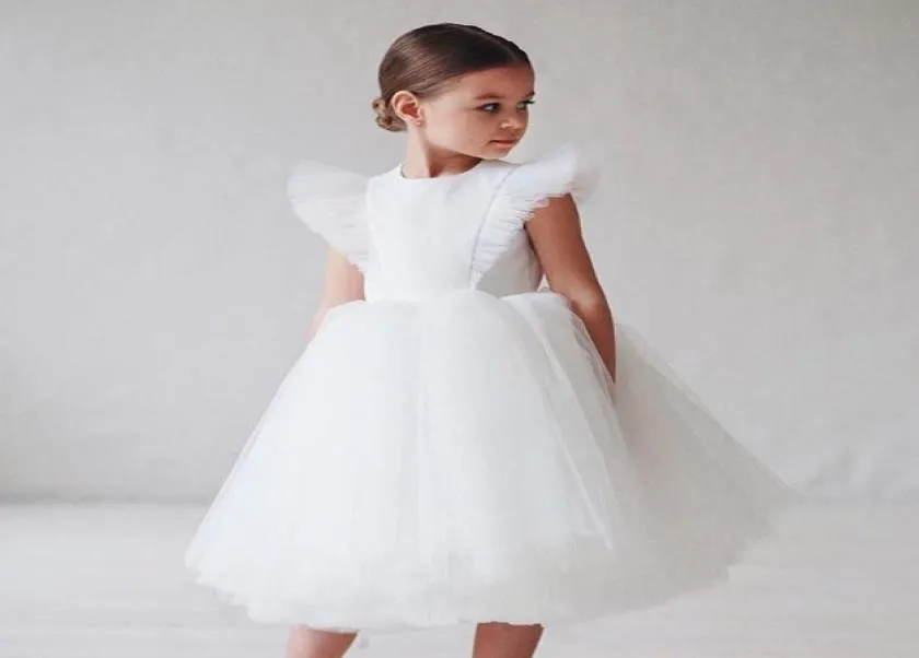 Girl039s Dresses Ins Boho Child Girls White Bridesmaid Dress For Kids Flutter Sleeve Mesh Tulle Princess Flower Clothing Weddin4284477