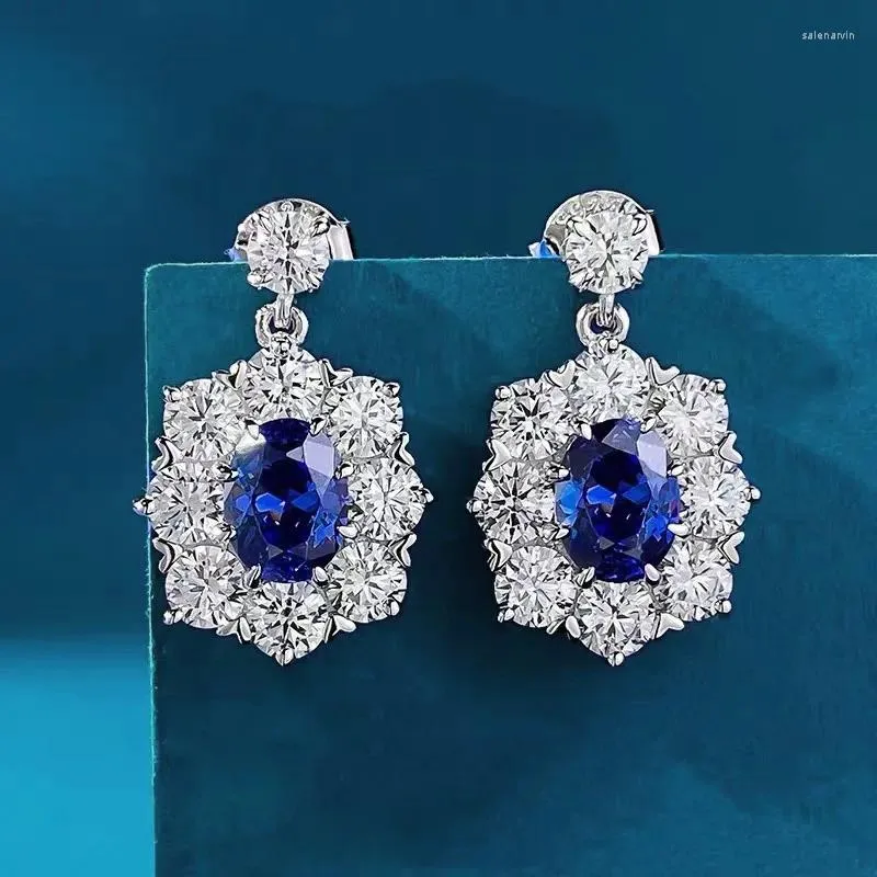 Boucles d'oreilles en direct S925 argent 6 8 bleu tanzanien ovale pour les bijoux élégants polyvalents pour femmes petits et