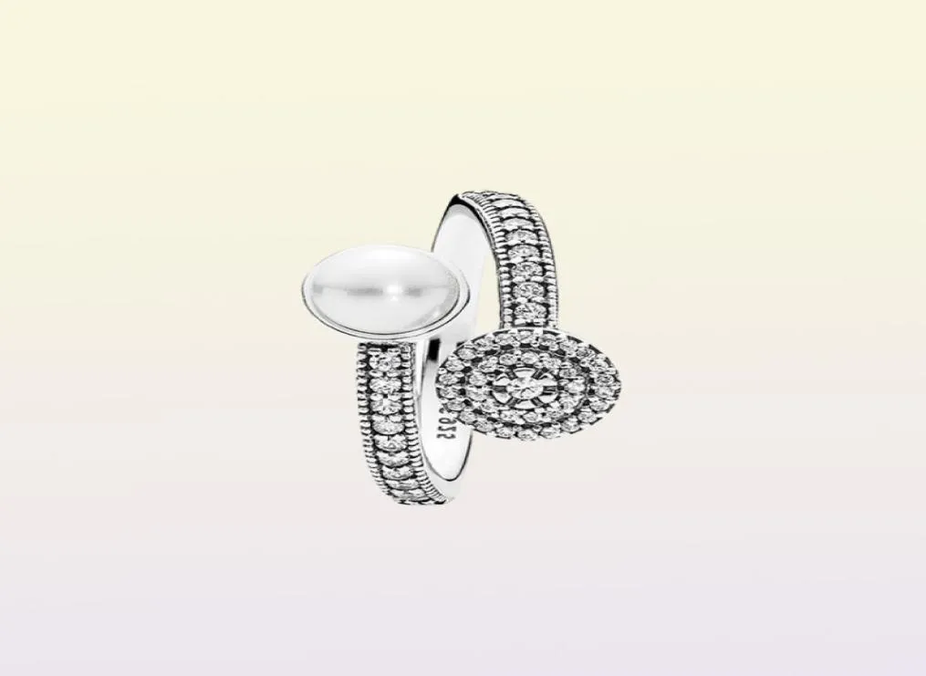 Anel de pérolas vintage e elegante para 925 Sterling Silver com diamantes CZ Radiant Open Ladies Ring com Box Holiday Gift7089125