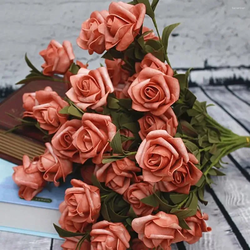 Flores decorativas 55 cm Artificial 5 cabezas té de peonía seda rosa falso para sala de estar de bricol